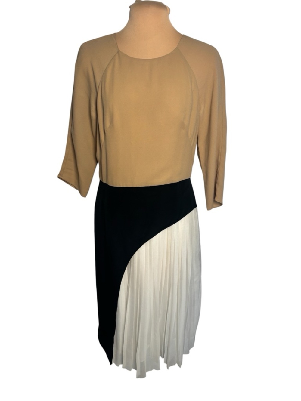 Tibi Colorblock Pleated Dress Size 6 Neutral Minimalist Designer Midi Dress